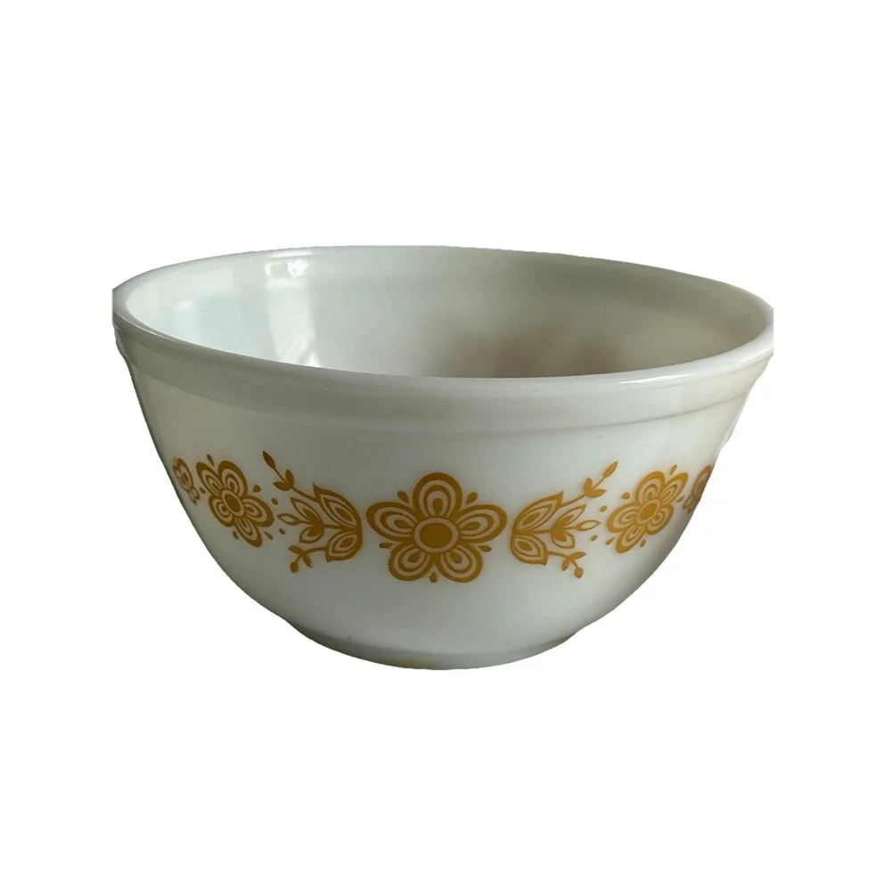Vintage Pyrex Butterfly Gold 401 402 Nesting Mixing Bowl Set White Milk Glass